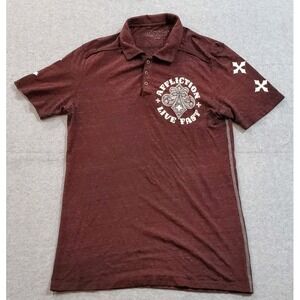 Affliction Men's Maroon Collar Short Sleeve Shirt Size Large,‎ Live Fast